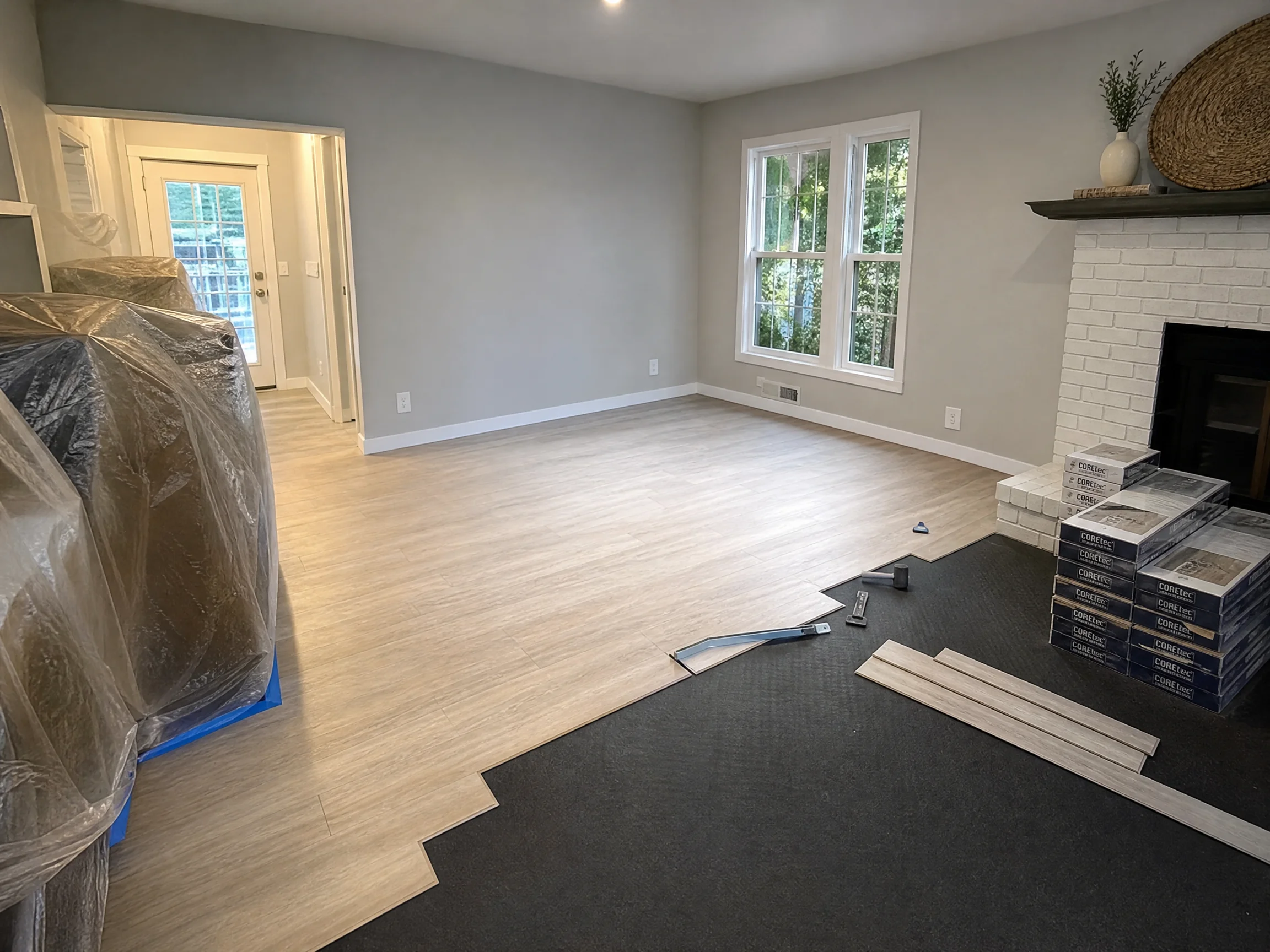 Clean and respectful flooring installation workspace in Hampton, Virginia